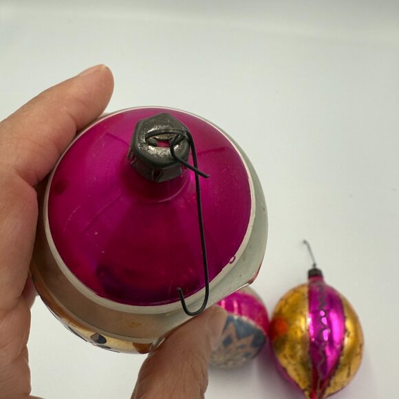 3 VTG Indent Painted Glass Christmas Ornaments Poland Teardrop 2 med 1 small. - Picture 13 of 15